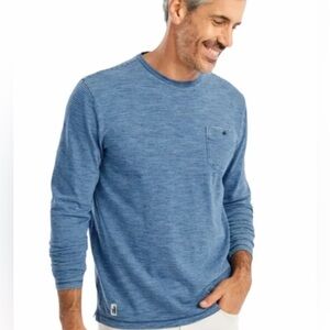 Johnnie-O Long Sleeve Indie Tee Striped Crew Neck Pocket Blue Size Large